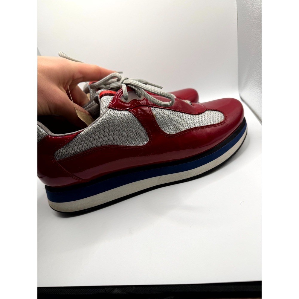 Prada America's Cup 2352 Men's 8.5 Shoes Red Gray Patent Leather Mesh Sneakers - Picture 2 of 12